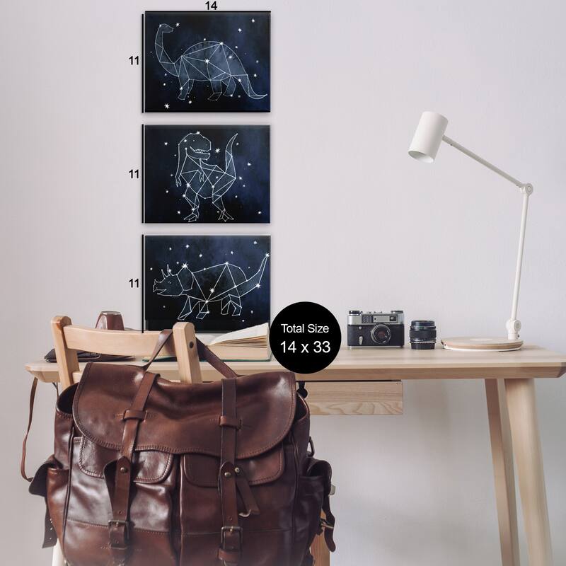 Stupell Night Sky Dinosaur Constellations Outer Space, 3pc Multi Piece Canvas Wall Art Set