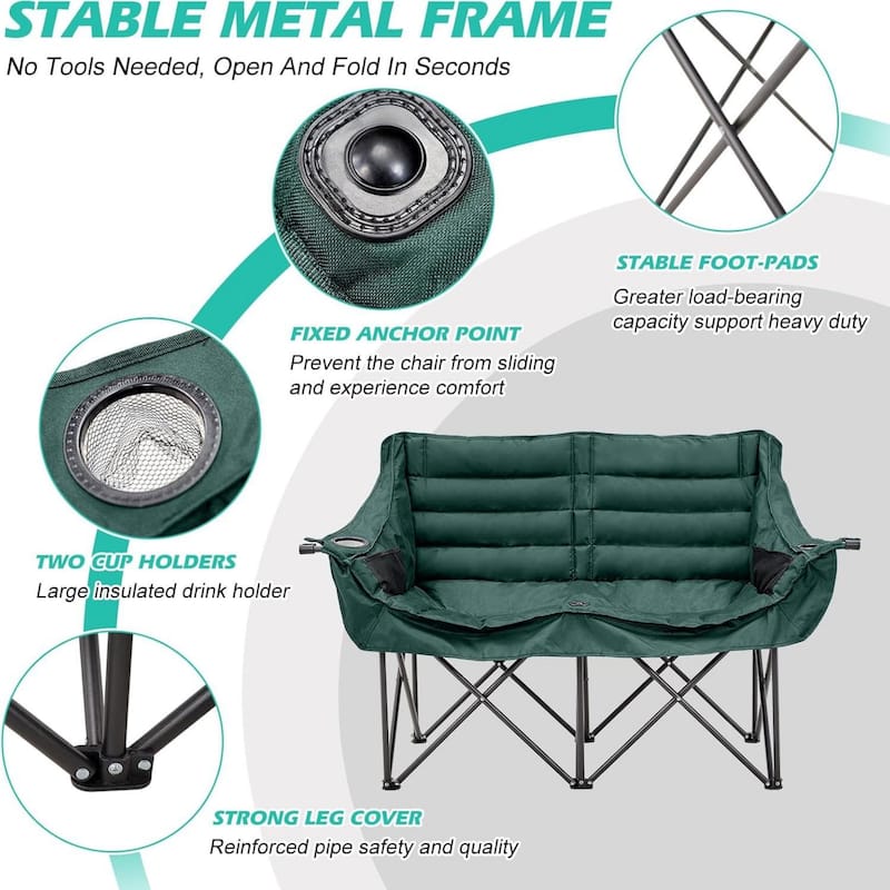 DoCred Oversized 2 Person Folding Fully Padded Camping Chair