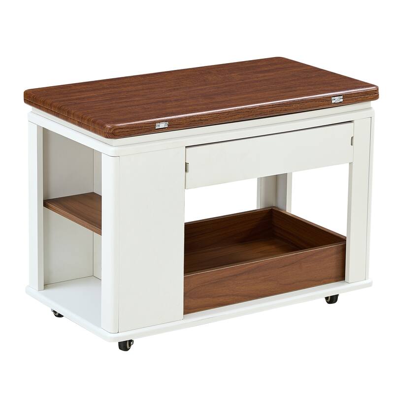 27.6" Modern Multi-Function Coffee Table/Side Table with Foldable Top & Casters, Multi-tier storage