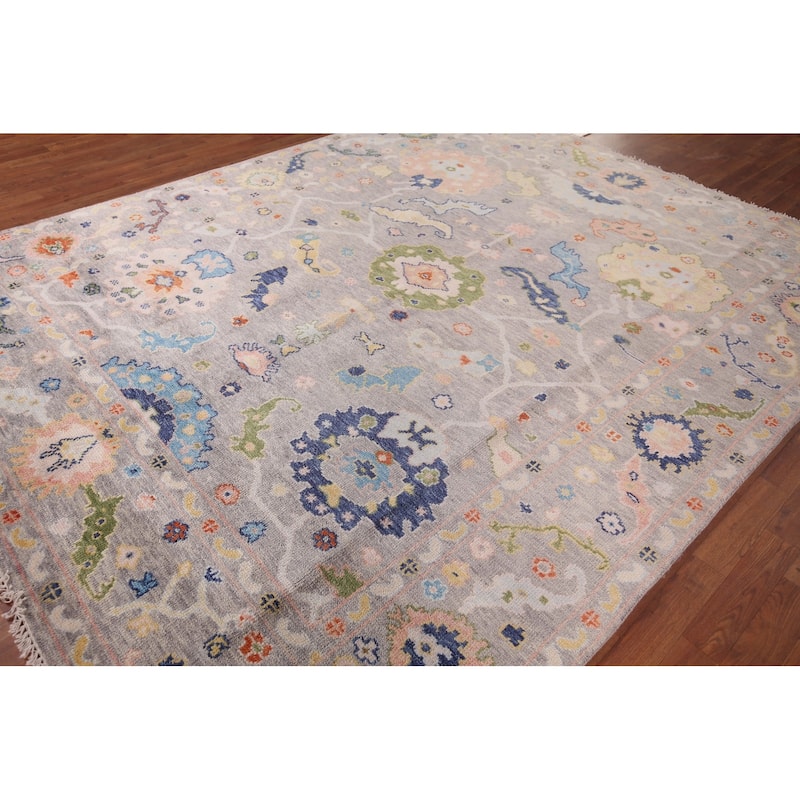 All-Over Floral Oushak Oriental Area Rug Hand-Knotted Wool Carpet - 7'11"x 9'10"