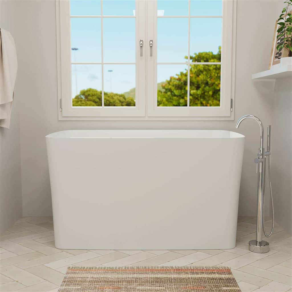 GIVINGTREE 47'' x 28'' Solid Surface Stone Resin Freestanding Small Space Soaking Bathtub with Seat
