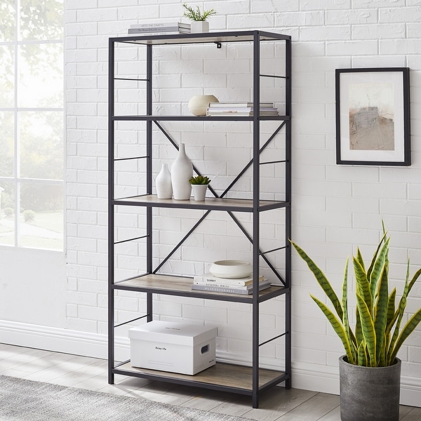 Carbon Loft Ora Grey Wash Industrial Mixed Material Bookshelf. Opens flyout.