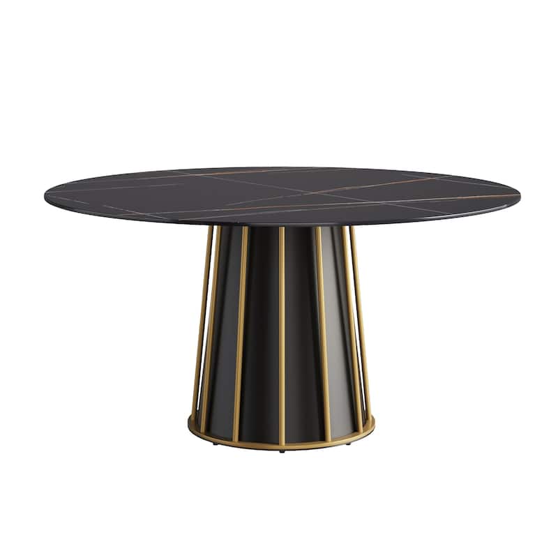 Round Metal Pedestal Dining Table Round Sintered Stone Table.