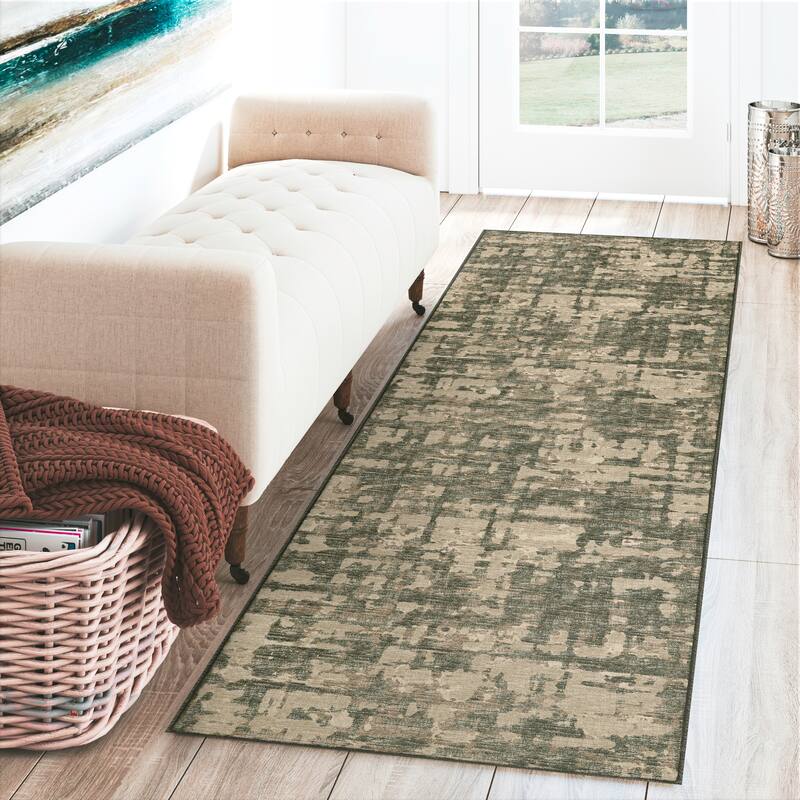 Indoor/ Outdoor Bravado Abstract Crosshatch Caramel Washable Area Rug - 2' x 7'6" - Earth