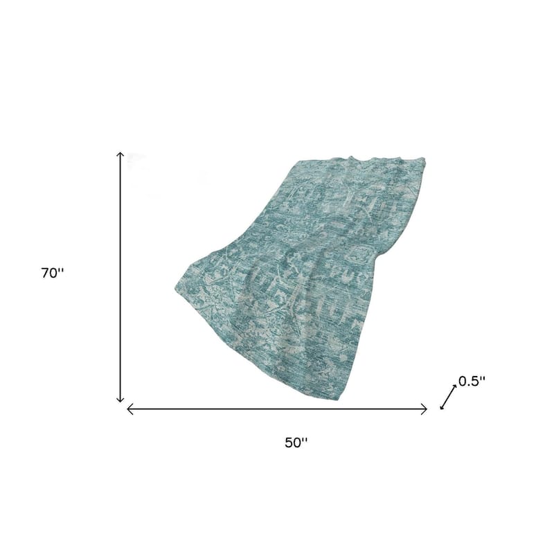 HomeRoots 50" X 70" Blue And Ivory Damask Plush Throw Blanket