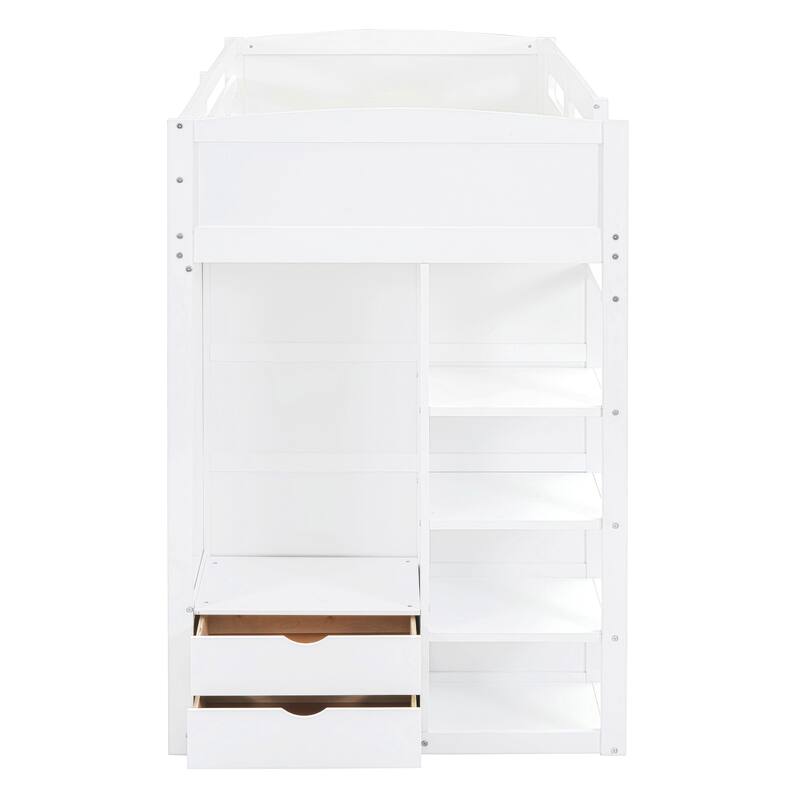Solid Wood Loft Bed with Desk, Wardrobes, and Shelves
