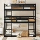 preview thumbnail 1 of 37, Triple Twin Bunk Bed with Dual Ladders & Guardrails Black