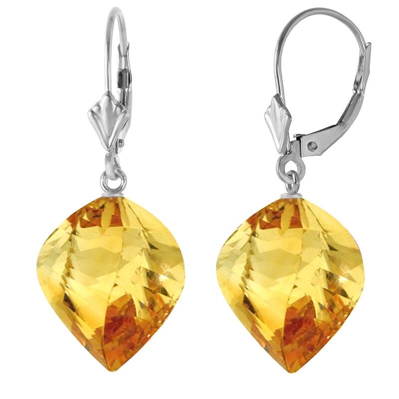 23.5 Carat 14K Solid Gold Leverback Earrings Twisted Briolette Citrine - White
