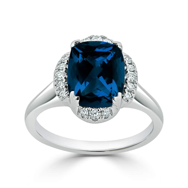 Auriya 4ct Cushion-cut London Blue Topaz Halo Diamond Engagement Ring 1/8ctw 14k Gold