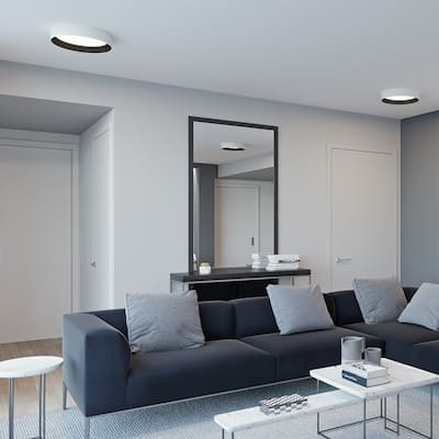 Reveal 12-inch White and Black LED Flush Mount, White Acrylic Shade