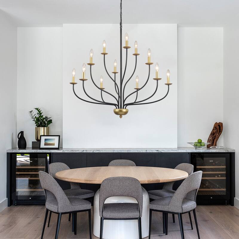 12-Light Candlestick Hanging Linear Chandelier Lighting 3-Tier Ceiling Light Fixture for Kitchen Island