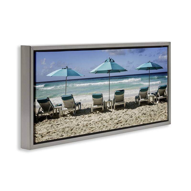 Stupell Lined Up Beach Chairs Framed Floater Canvas Wall Art Design By Mary Lou Johnson