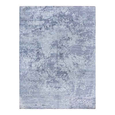 Modern One-of-a-Kind Hand-Knotted Area Rug, Blue - 9' 0" x 12' 2"
