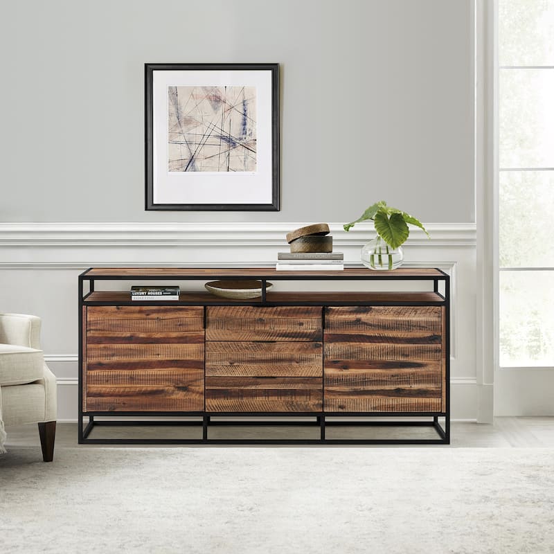 Ludgate 66" Modern Farmhouse Solid Acacia Wood 3 Drawer Sideboard Buffet Storage Cabinet - Black