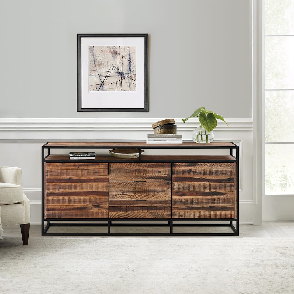 Ludgate 66" Modern Farmhouse Solid Acacia Wood 3 Drawer Sideboard Buffet Storage Cabinet