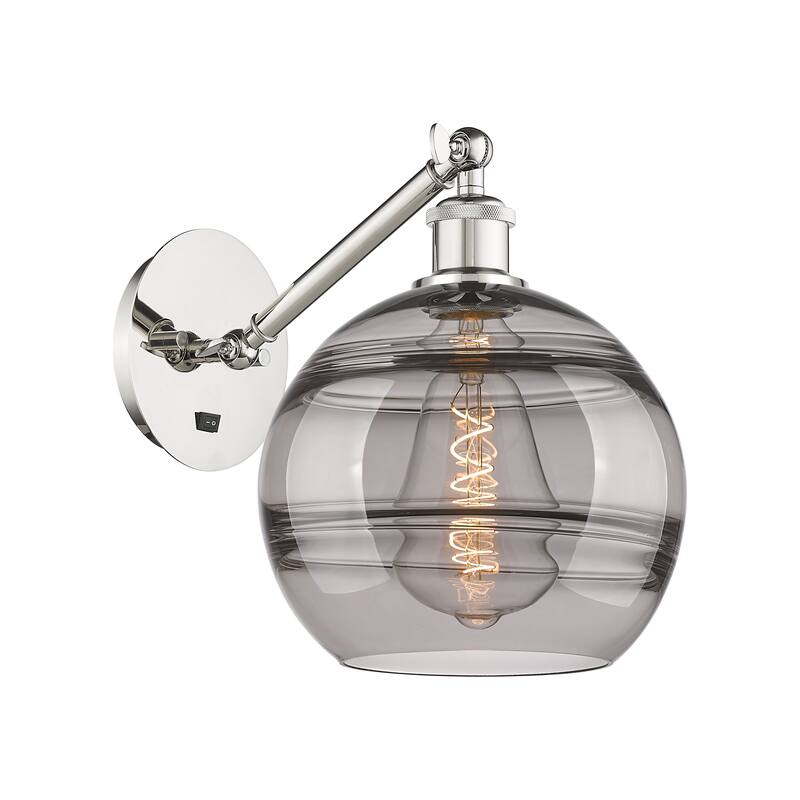 Innovations Lighting Endless Possibilities Ballston - Rochester - 1 Light 10" Adjustable Sconce - Arm Adjusts Up and Down - Polished Nickel/Light Smoke