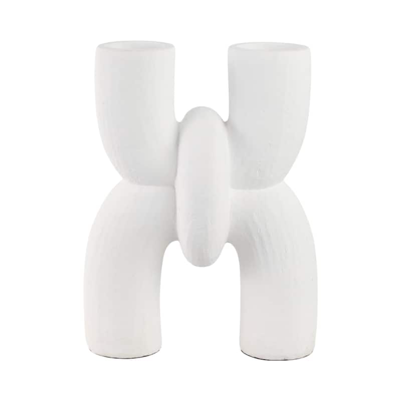 Pottery Terracotta Vase with Sculptural Dual Opening - 15" White - White - 11" x 8" x 15"