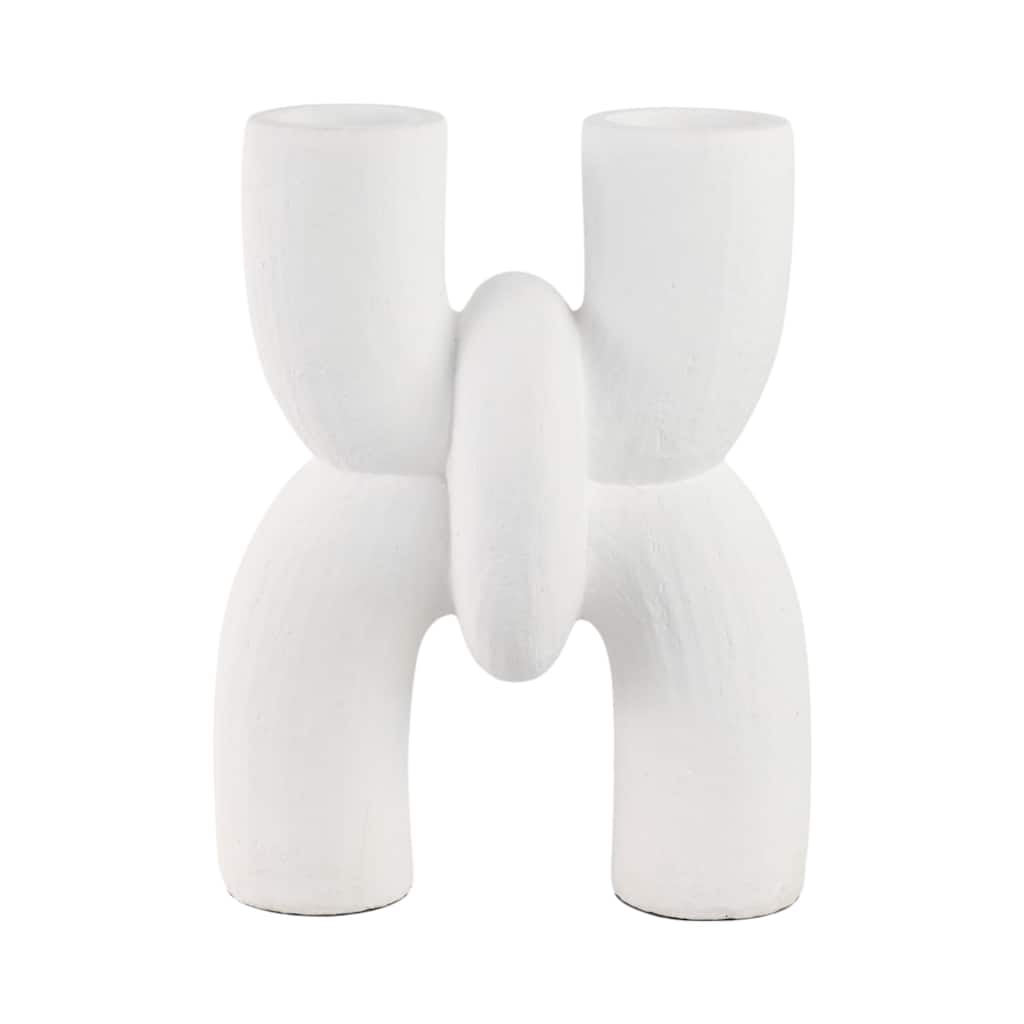 Pottery Terracotta Vase with Sculptural Dual Opening - 15" White