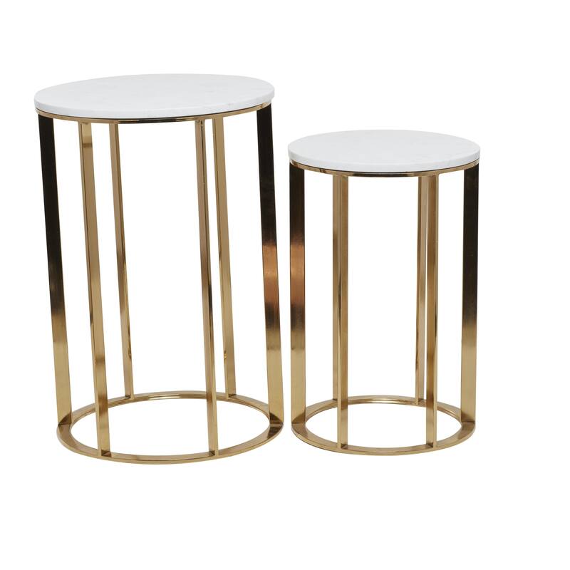 Metal Accent Table with Marble Top - Set of 2 Gold - Roche River Decor - Gold