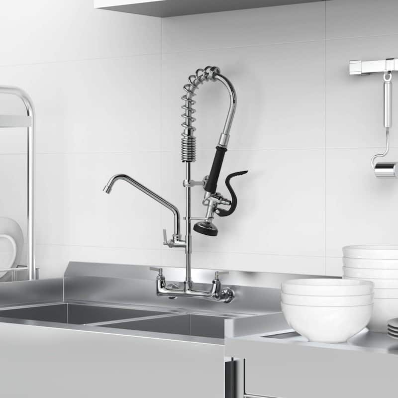 Commercial Wall Mount Kitchen Faucets Pre-Rinse Sprayer, 12 In Swivel Spout