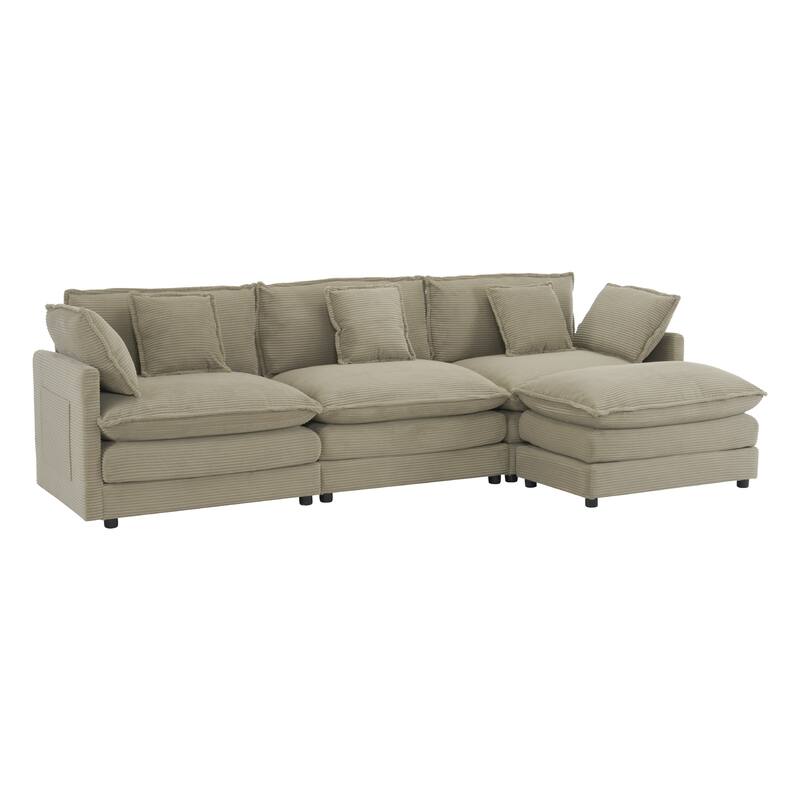Roomfitters Spacious Modular Corduroy L-Shape Sectional Sofa with Side Storage Pockets for Living Room Convenience