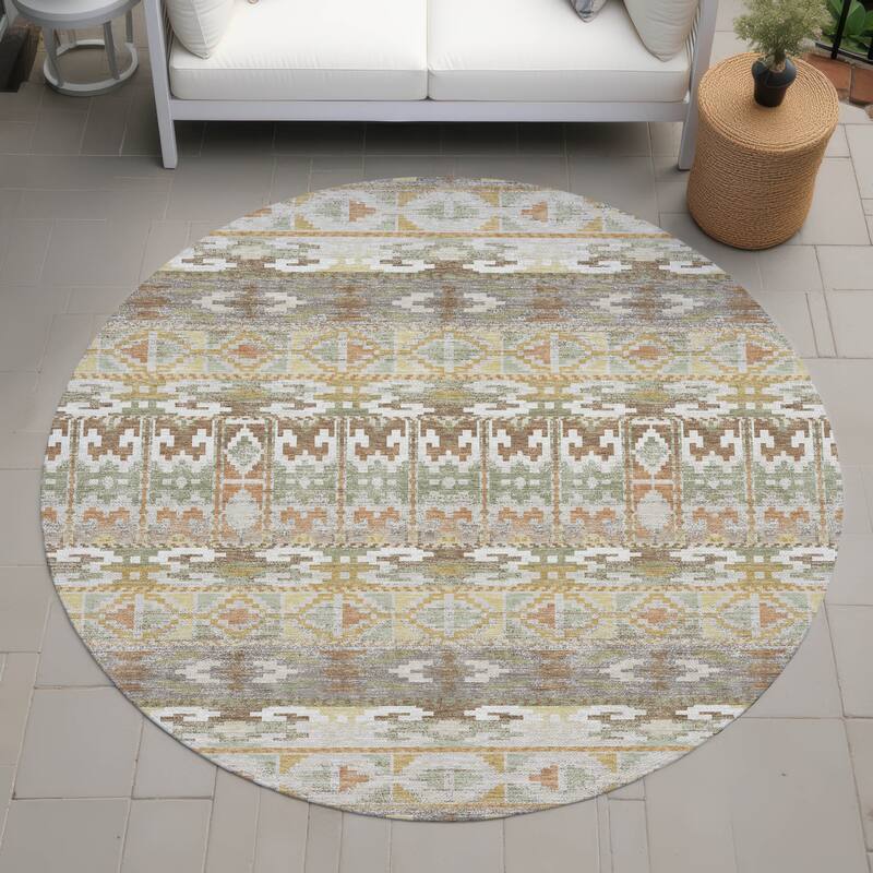 Machine Washable Indoor/ Outdoor Global Haswell Chantille Rug - Linen - 8' x 8'