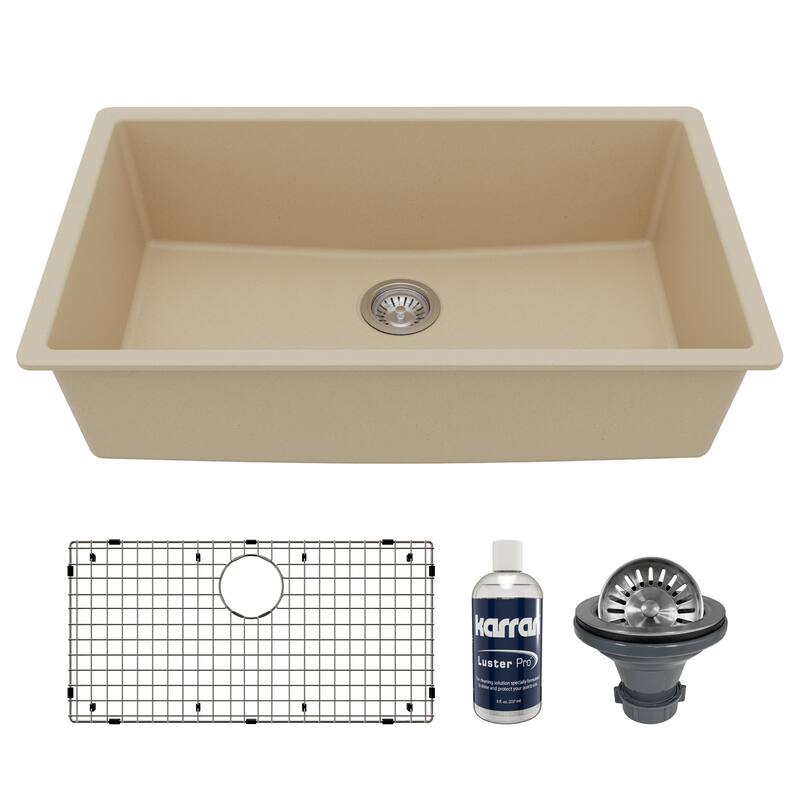 Karran Undermount 32.5 in. Large Single Bowl Quartz Kitchen Sink Kit - Bisque