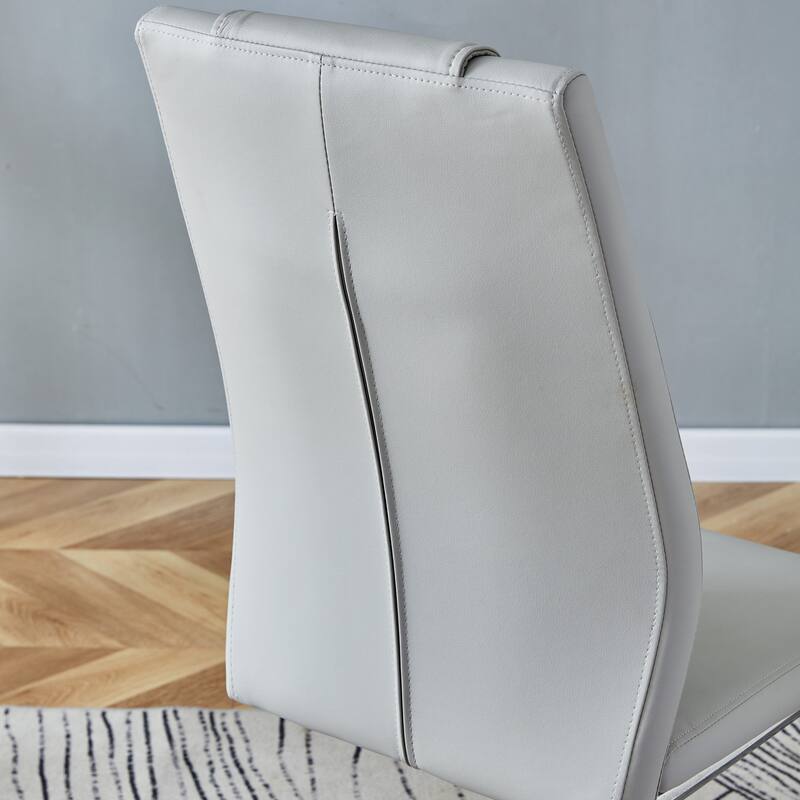 Leather Dining Chair Set of 6 Office Chair with C-Shaped Metal Legs