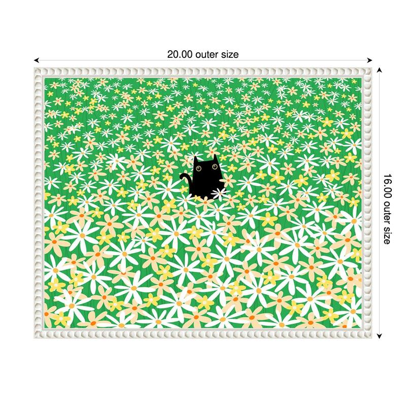 Black Cat in Flower Field by Gabriela Avila Framed Canvas Wall Art Print - 20 x 16 in