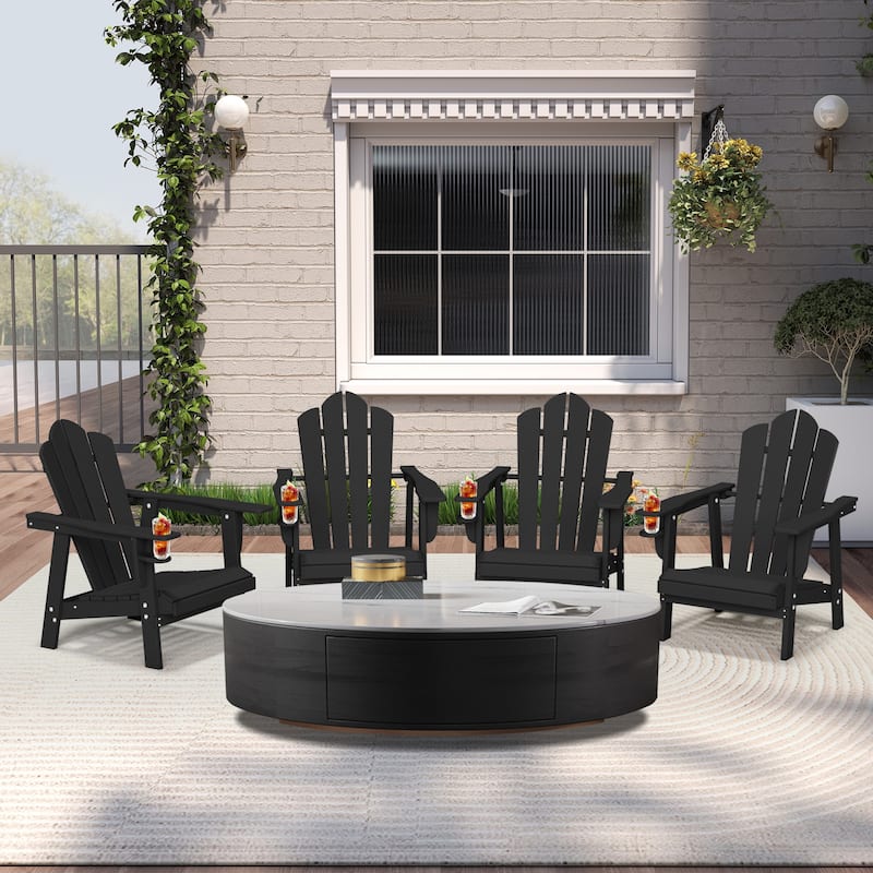 Outdoor HDPE Adirondack Chairs Outdoor Chair Plastic Lawn Chairs for Outdoor Use Set of 4 - Antique Black