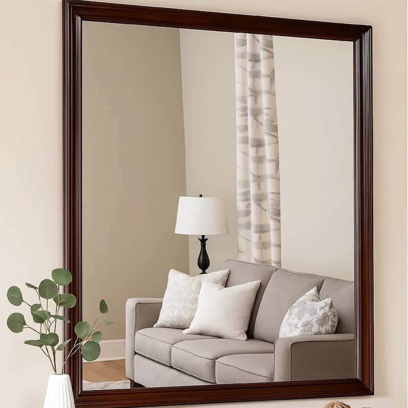 Umi 39 x 39 Dresser Mirror, Molded Design Solid Wood Cherry Square Frame