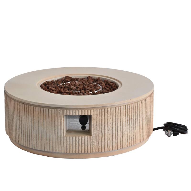 38.19" Propane Outdoor Fire Pit with Vertical Stripe Design, 50000 BTU Round Fire Pit Table with Steel Burner, Flame Control