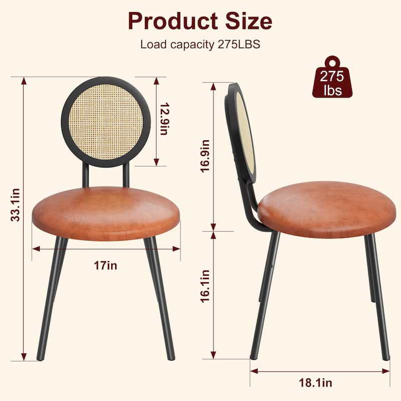 Boho Dining Chairs Set with Thicken Upholstered Natural Rattan Back