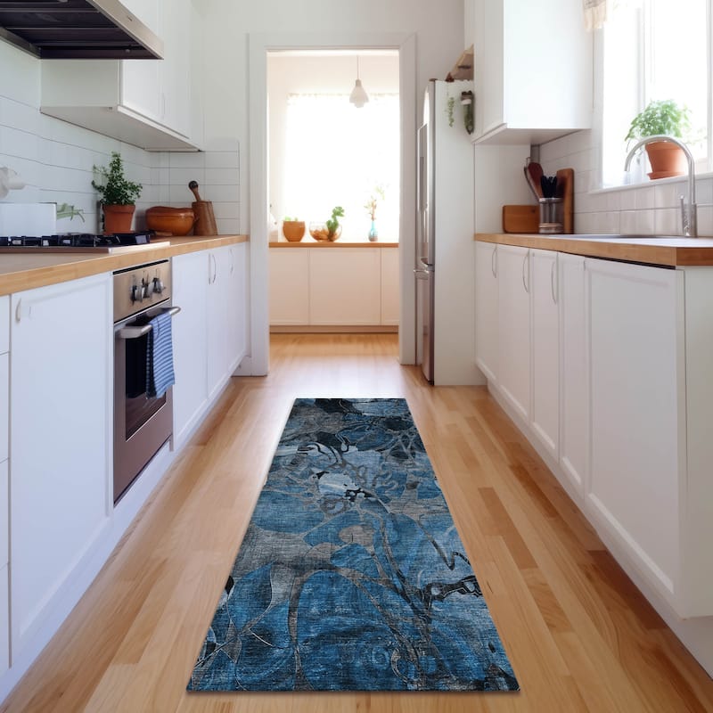 Premium Washable Super Soft Abstract Floral Mayfield Rug - Blue - 2' 3" x 7' 6" - Runner