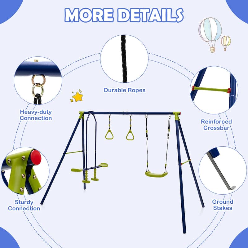 Gymax 440 lbs Swing Set 3-in-1 Kids Swing Stand w/ Swing Gym Rings
