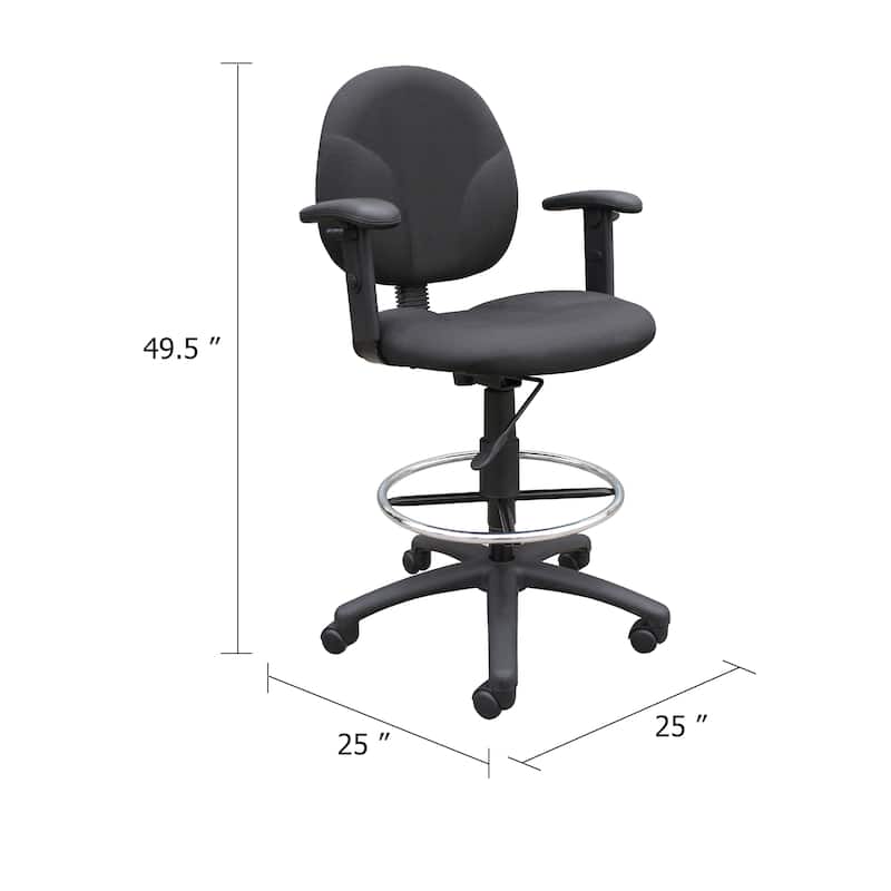 Zem Drafting Stool with Adjustable Arms & Chrome Footring, Black Crepe