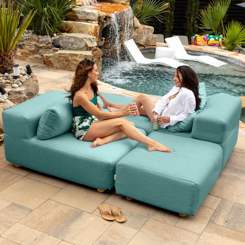 Jaxx Vada Outdoor Sun Lounger Loveseat Luxurious Modular Double Chaise and Conversation Nook - 72" W x 79.5" D x 25.5" H