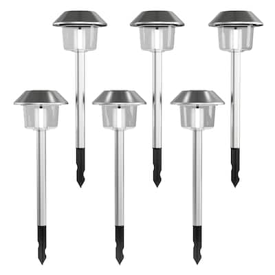 Outdoor Solar Lights - 6-Pack Stainless-Steel LED Lights by Pure Garden (Silver)