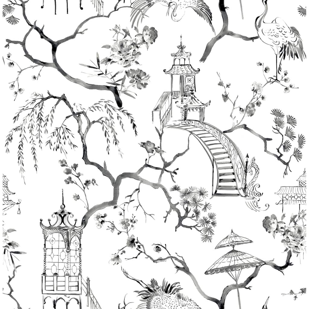 A-Street Prints Serena Charcoal Chinoiserie Wallpaper
