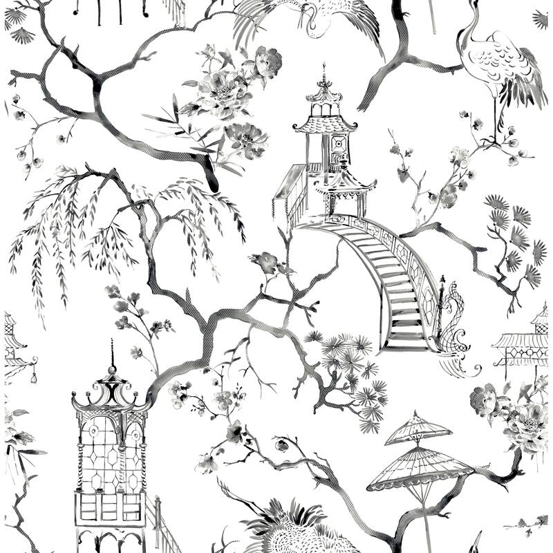 A-Street Prints Serena Charcoal Chinoiserie Wallpaper