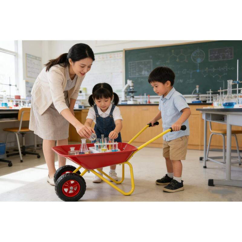 Heavy-Duty Steel Children's Garden Trolley - 33lb Capacity Two-Wheel Cart with Steel Tray, Red