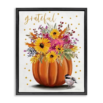 Stupell Grateful Pumpkin Bouquet Framed Floater Canvas Wall Art Design By Elizabeth Tyndall