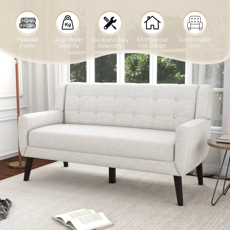Mid-Century 63-Inch Linen Tufted Loveseat Sofa with Pillows