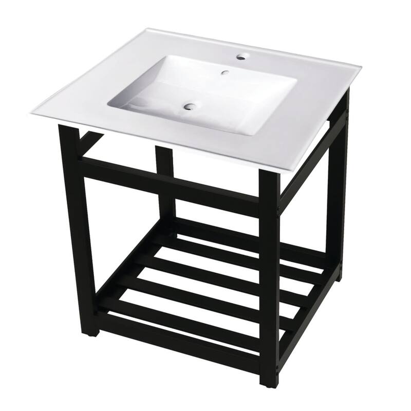 Kingston Brass 25" Wide Ceramic Console Sink - White / Matte Black