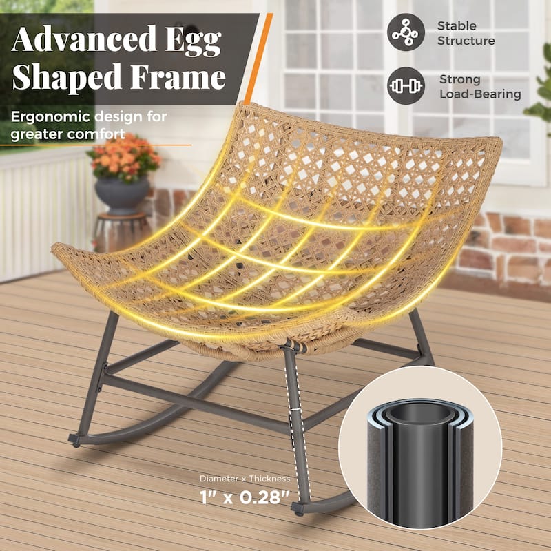 MAISON ARTS 2-Piece Outdoor Papasan Chairs, Oversized Rattan Lounge Scoop Chairs with Thick Padded Cushions and Steel Frame