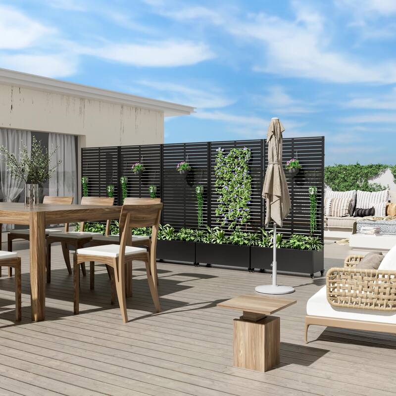 Raised Garden Bed Planter with Trellis Movable Planter Box with Lockable Wheels