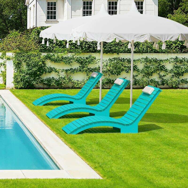 Outdoor Chaise Lounge Chair Set of 3, Patio Lounge Chairs for Outside, HDPS Lounge Chair - 59.8"L x 22"W x 34.8"H - Aruba Blue