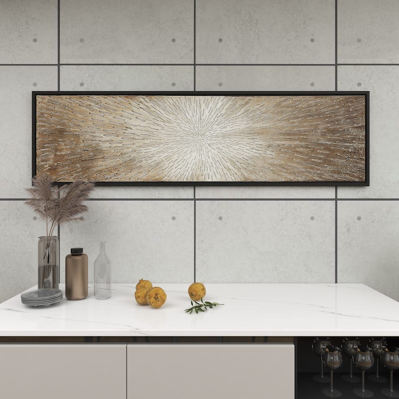 Canvas Starburst Radial Living Room Framed Wall Art with Black or Brown Frame - Brown or Gray - Roche River Decor
