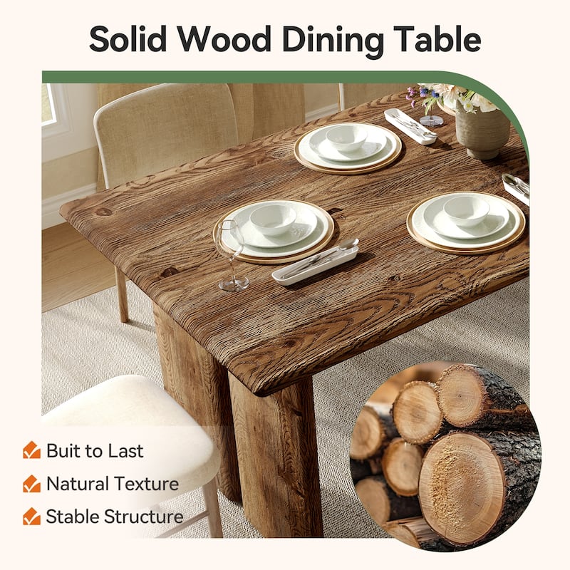 Solid Wood Dining Table 63 Inch Farmhouse Kitchen Table for 4-6