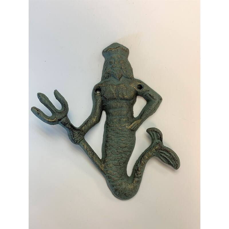 King Neptune Wall Hooks Set of 2 Cast Iron 6.75 Inches - Blue,Green